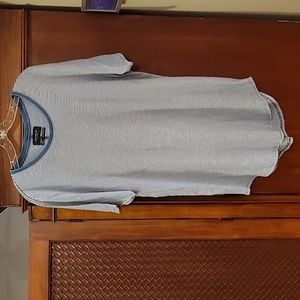 PacSun | Men's Blue and White Micro Striped Longer Fit Cotton T-shirt in size M